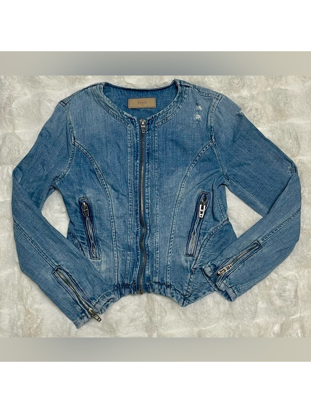 Blank NYC Blue Jean Jacket with Zipper Details